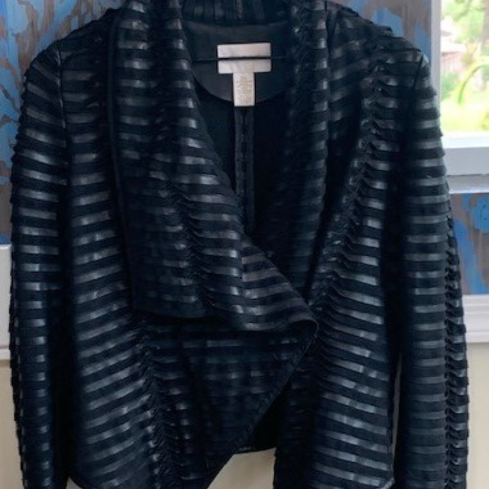 Beautiful synthetic black leather and suede jacket